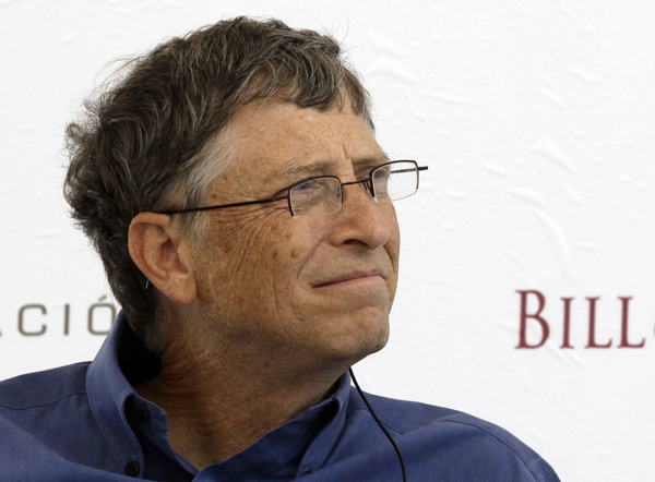 Microsoft founder and philanthropist Bill Gates listens during a news conference in Texcoco